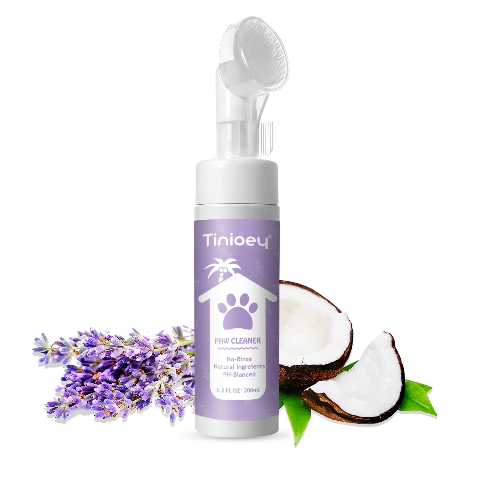 Clean Paws Foaming Cleanser For Dogs And Cats (6.8 Oz) | No-Rinse Dandelion Lavender Paw Brush And Scrubber (1Pcs)