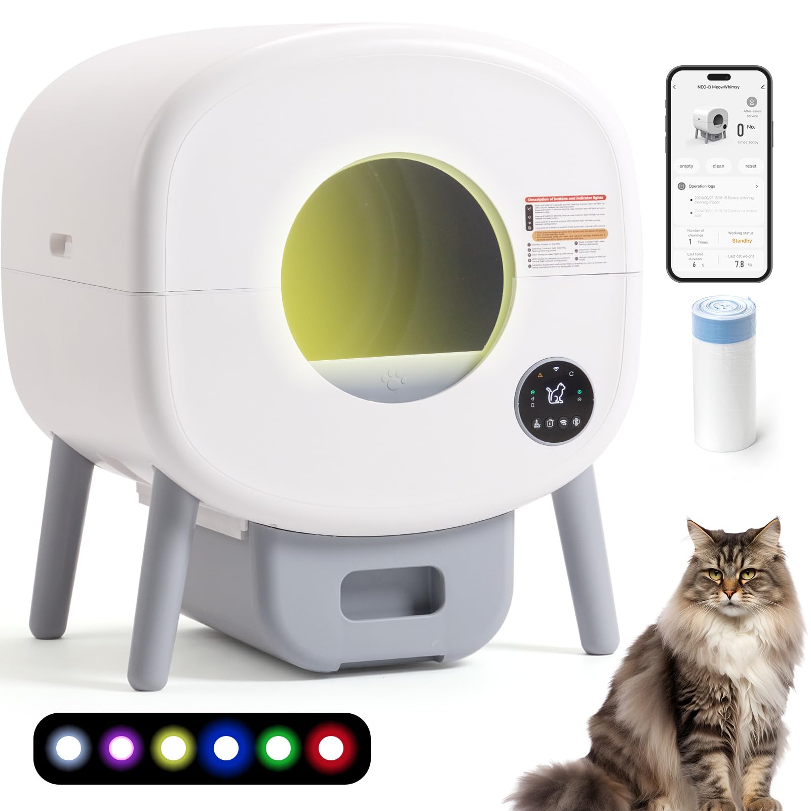 Fsitego Self Cleaning Cat Litter Box - Extra Large Automatic Litter Box With Mat For Multiple Cats - Odor-Free Waste Disposal In