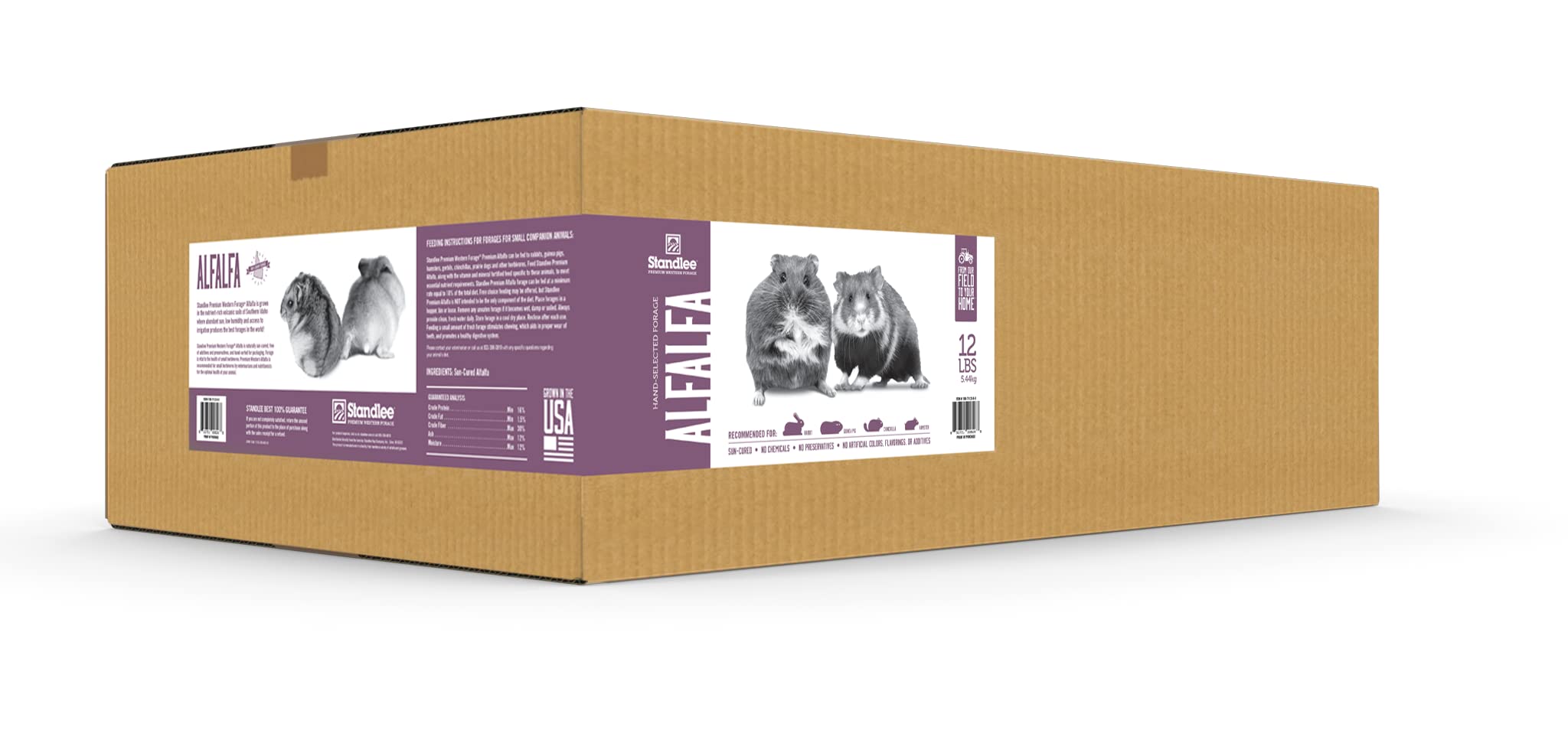 PremiYum Standlee Western Alfalfa Hay Small Animal Food for Rabbits, Guinea Pigs, and Chinchillas, 12 lb. Box
