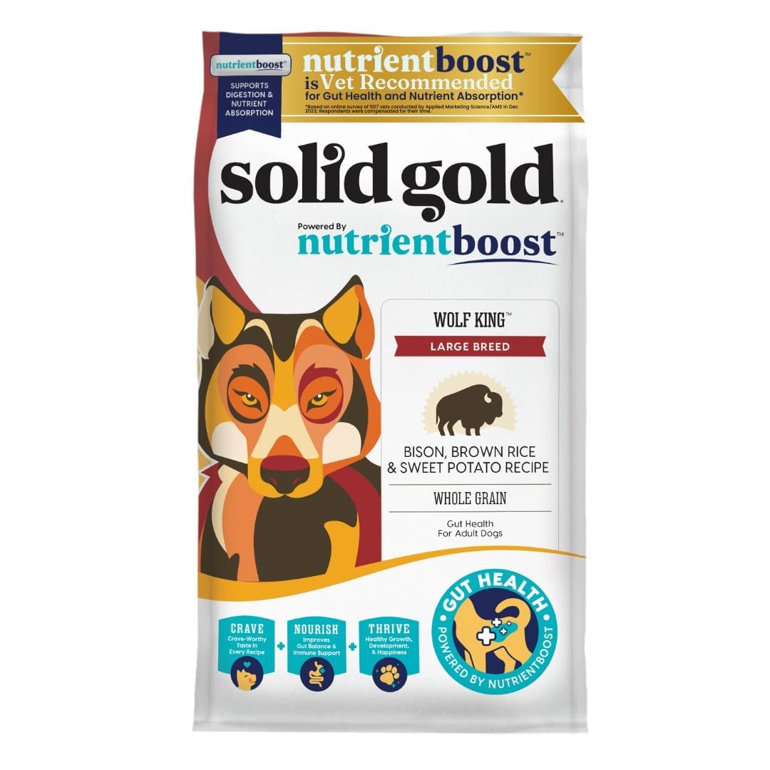Solid Gold Bison Dry Dog Food for Large Dogs - High Protein, Whole Grain Kibble with Real Bison, Brown Rice & Omega 3 - Large Ki