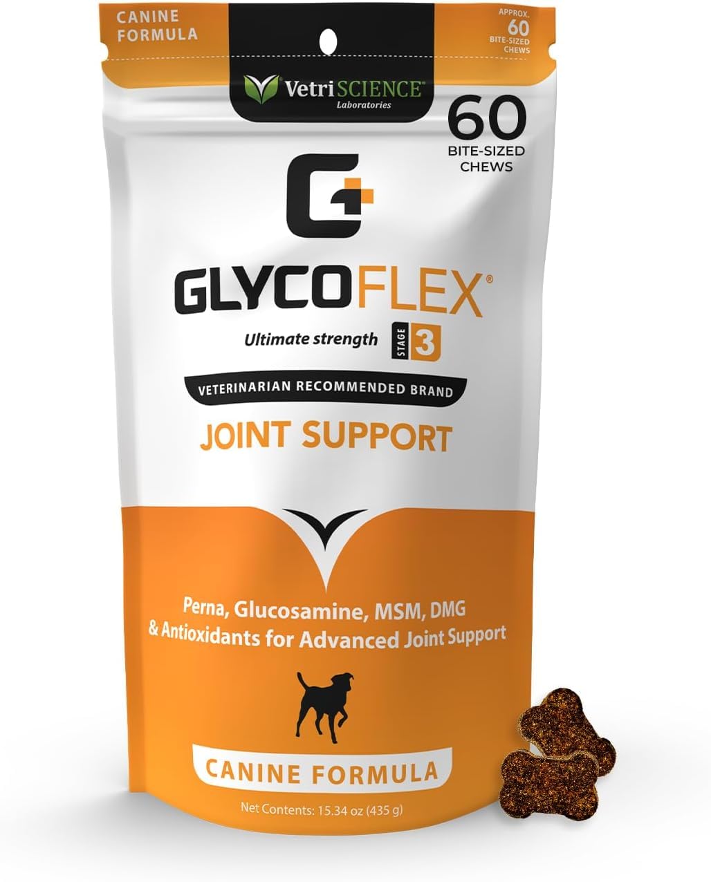 VetriScience Glycoflex 3 Vet Strength Glucosamine for Dogs Hip and Joint Supplement, Chicken, 60 Chews - Clinically Proven Mobil