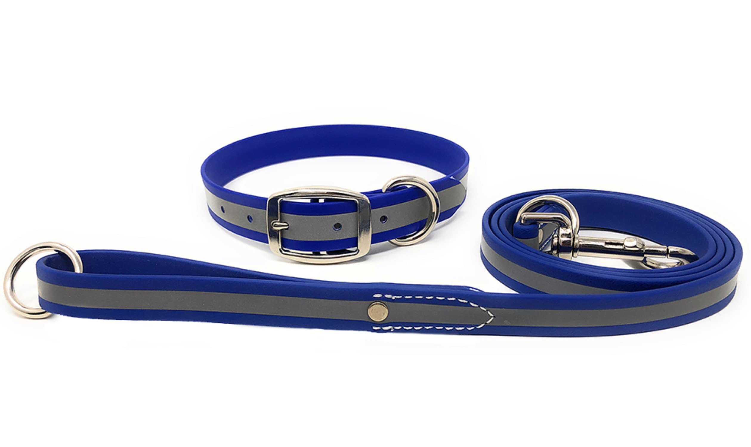 Regal Dog Products Small Blue Green Reflective Dog Collar And Leash Set - Waterproof Biothane Dog Collar With Heavy Duty Double 