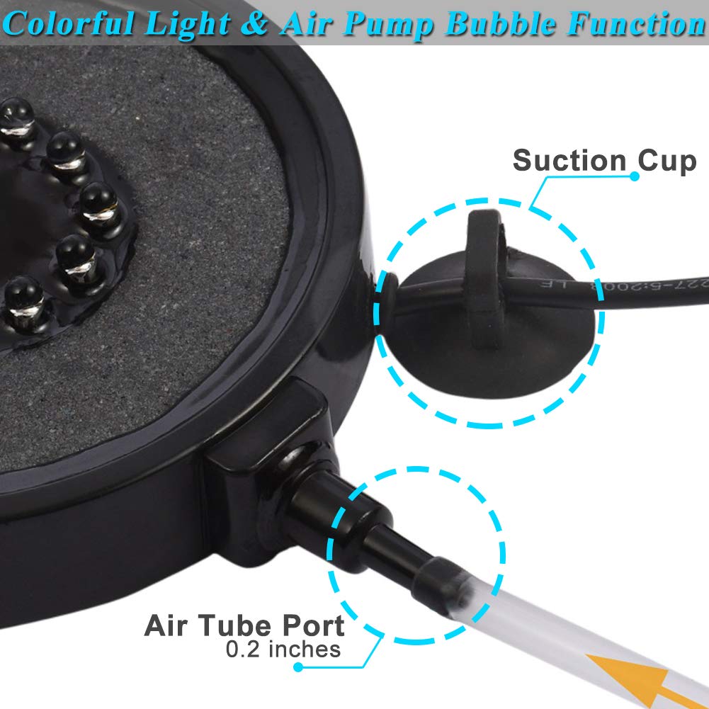 Topbry Aquarium Bubble Led Lights Rgbw, Remote Controlled Air Stone Disk, With 16 Color Changing, 4 Lighting Effects For Fish Ta