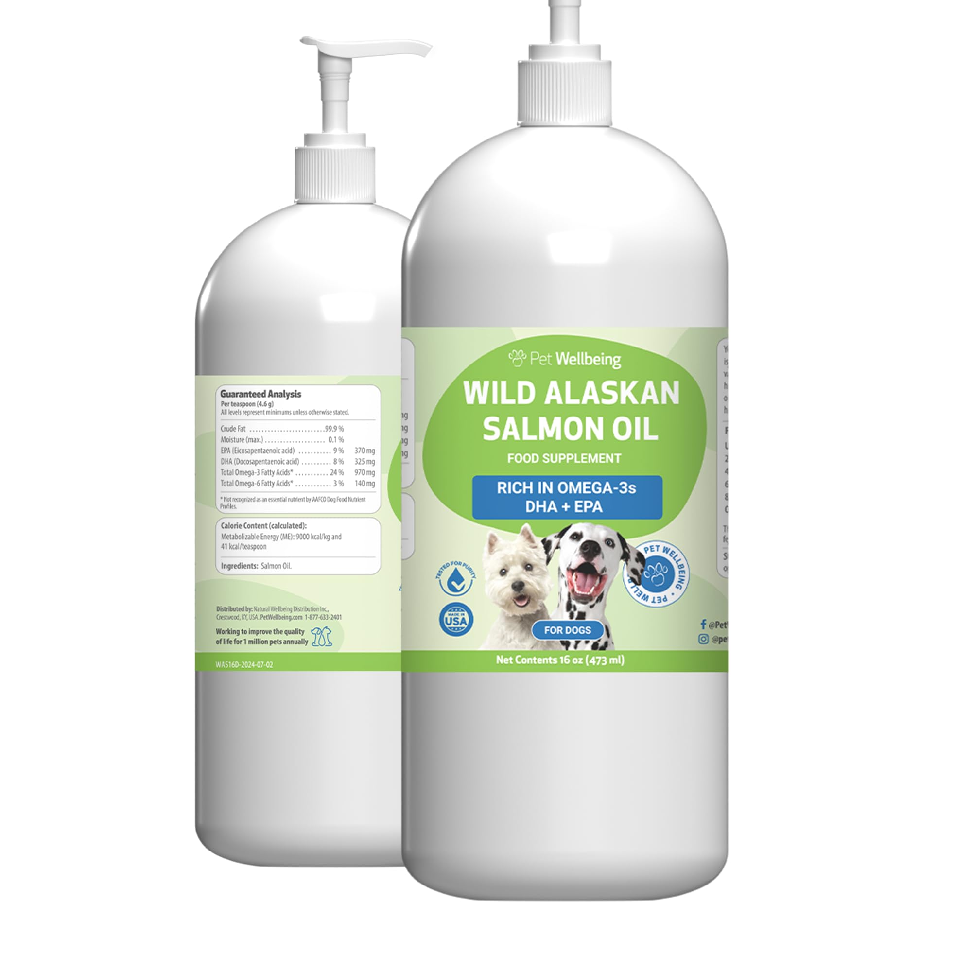 Pet Wellbeing Wild Alaskan Salmon Oil for Dogs - Omega 3 Fish Oil with EPA & DHA, Skin, Coat, Joint & Heart Health - NASC Certif
