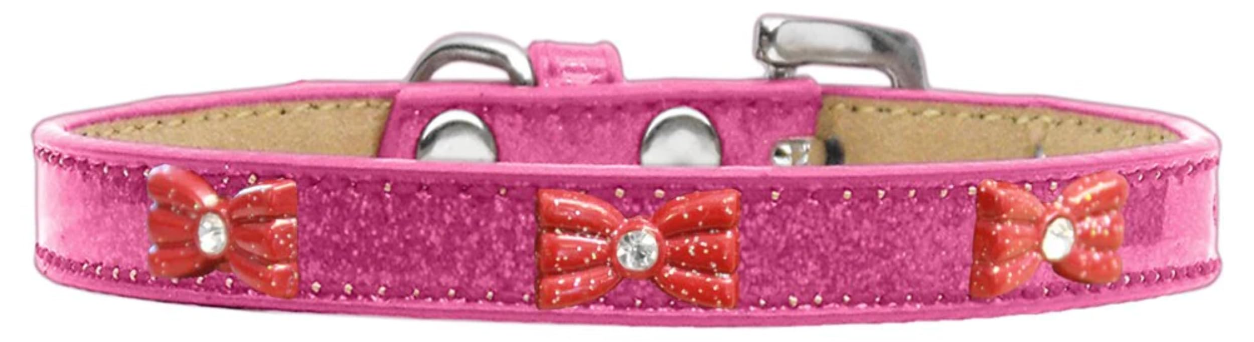 Dog, Puppy & Pet Widget Ice Cream Collar, &quot;Red Glitter Bow&quot; Pink 18