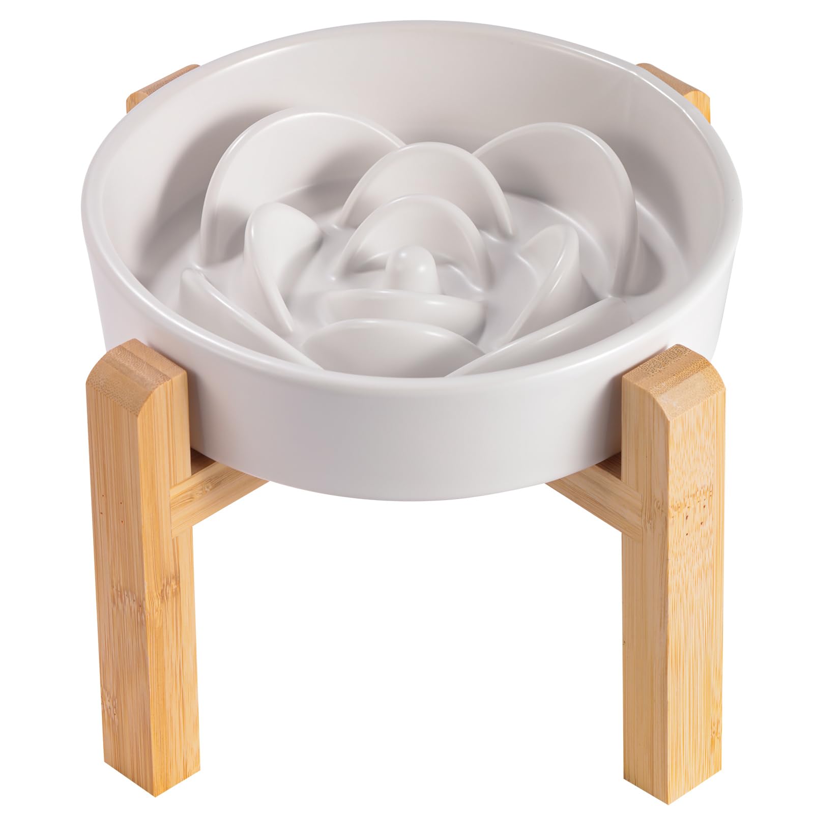 8.26 in White Dog Bowl Slow Feeder Ceramic for Medium and Large Breed, Elevated/Raised Slow Feeding Dog Food Water Dish Heavy We