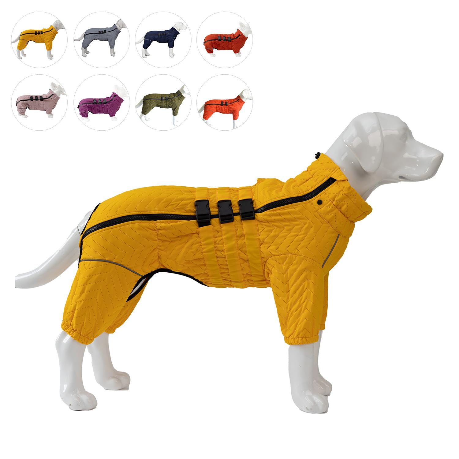 Warm Dog Coat Double Layers Dog Vest, 4 Legs Covered Windproof Waterproof Reflective, Yellow M