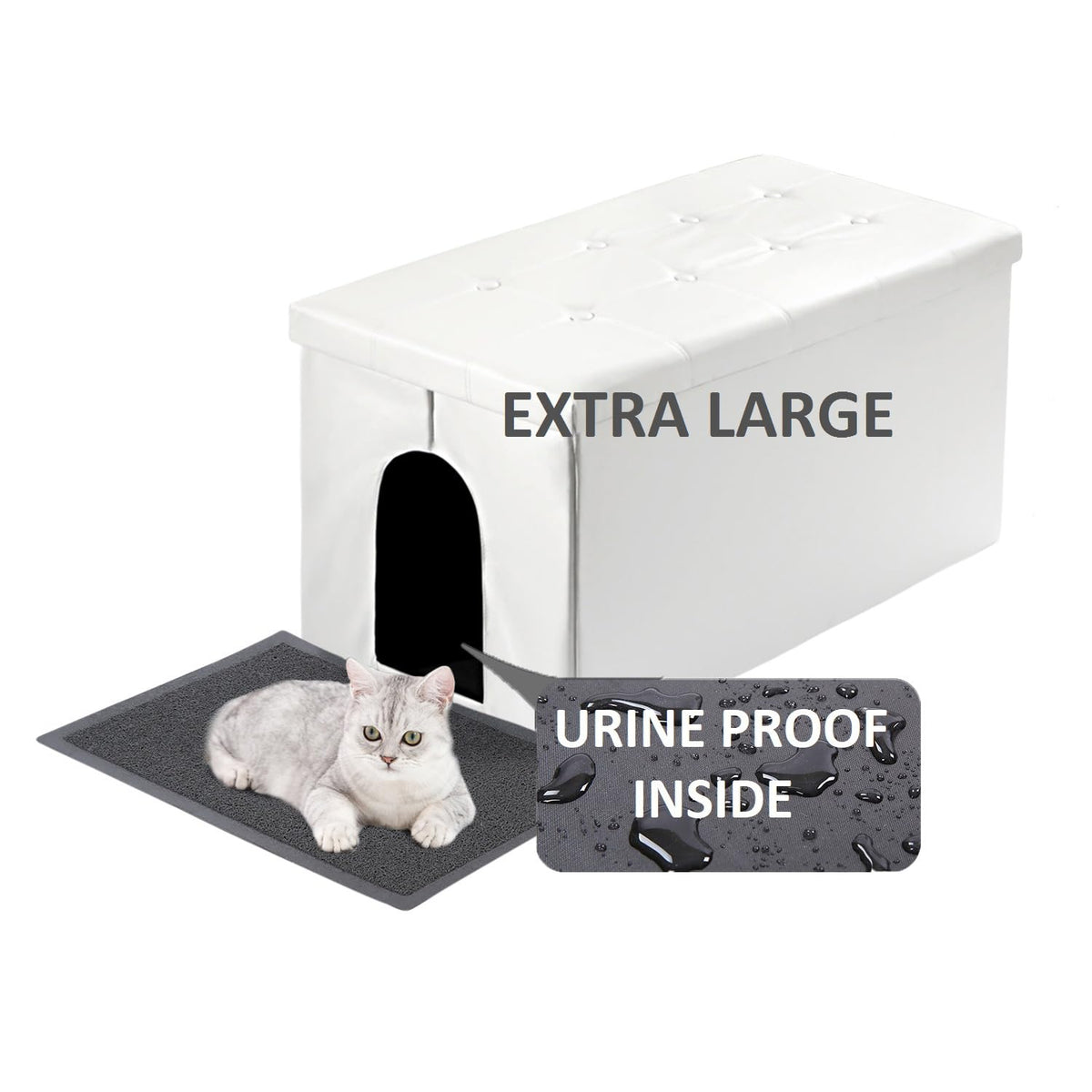 Meexpaws Cat Litter Box Enclosure Furniture Hidden, Cat Washroom Bench Storage Cabinet | Extra Large 36'' X 20'' X 20''| Dog Proof | Waterproof Inside/Easy Clean | Easy Assembly | Odor Control(White)