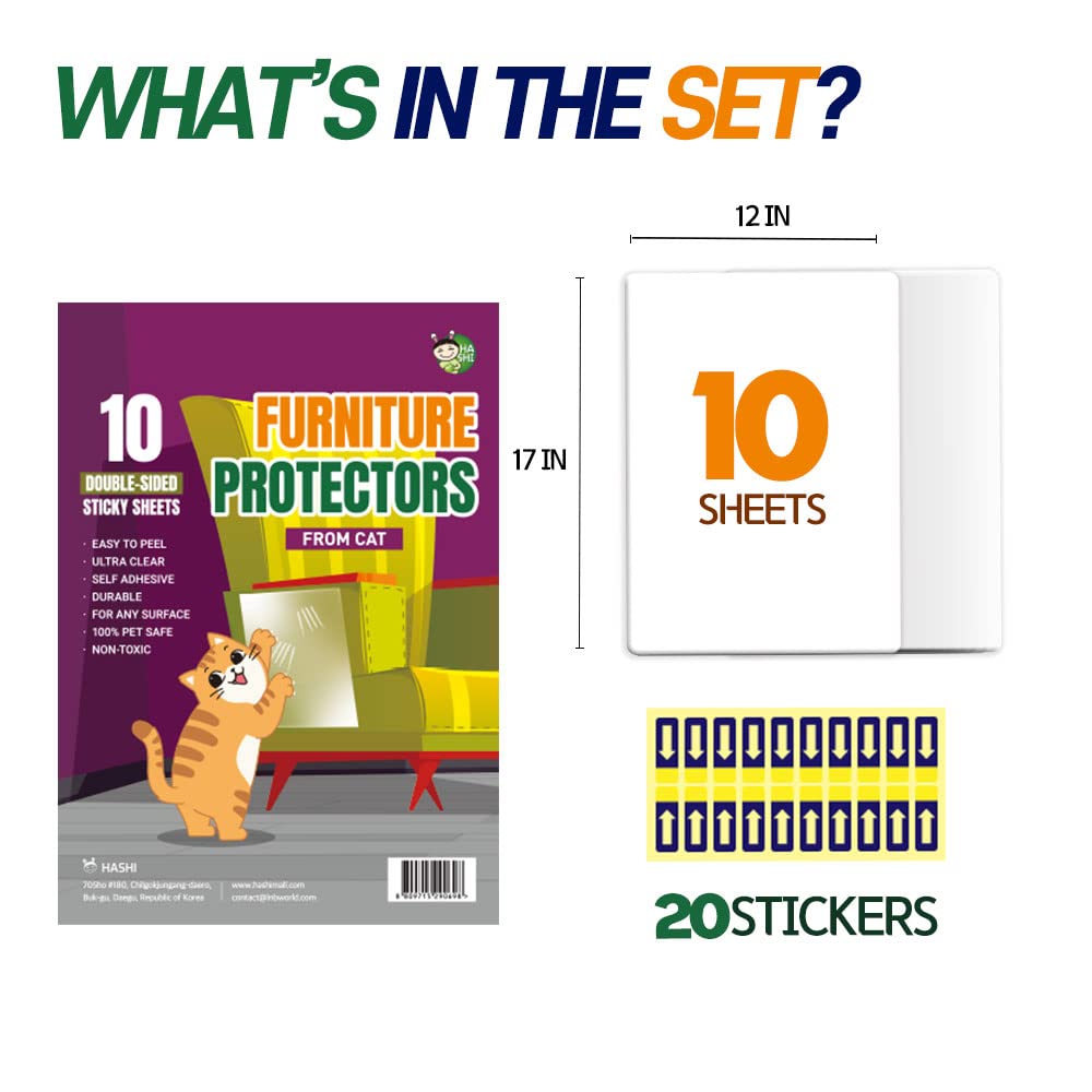 Ha Shi Cat Scratch Protector - Furniture Shield Sheets Or Sticky Tape, Large Coverage, Pet Safe (Double-Sided)