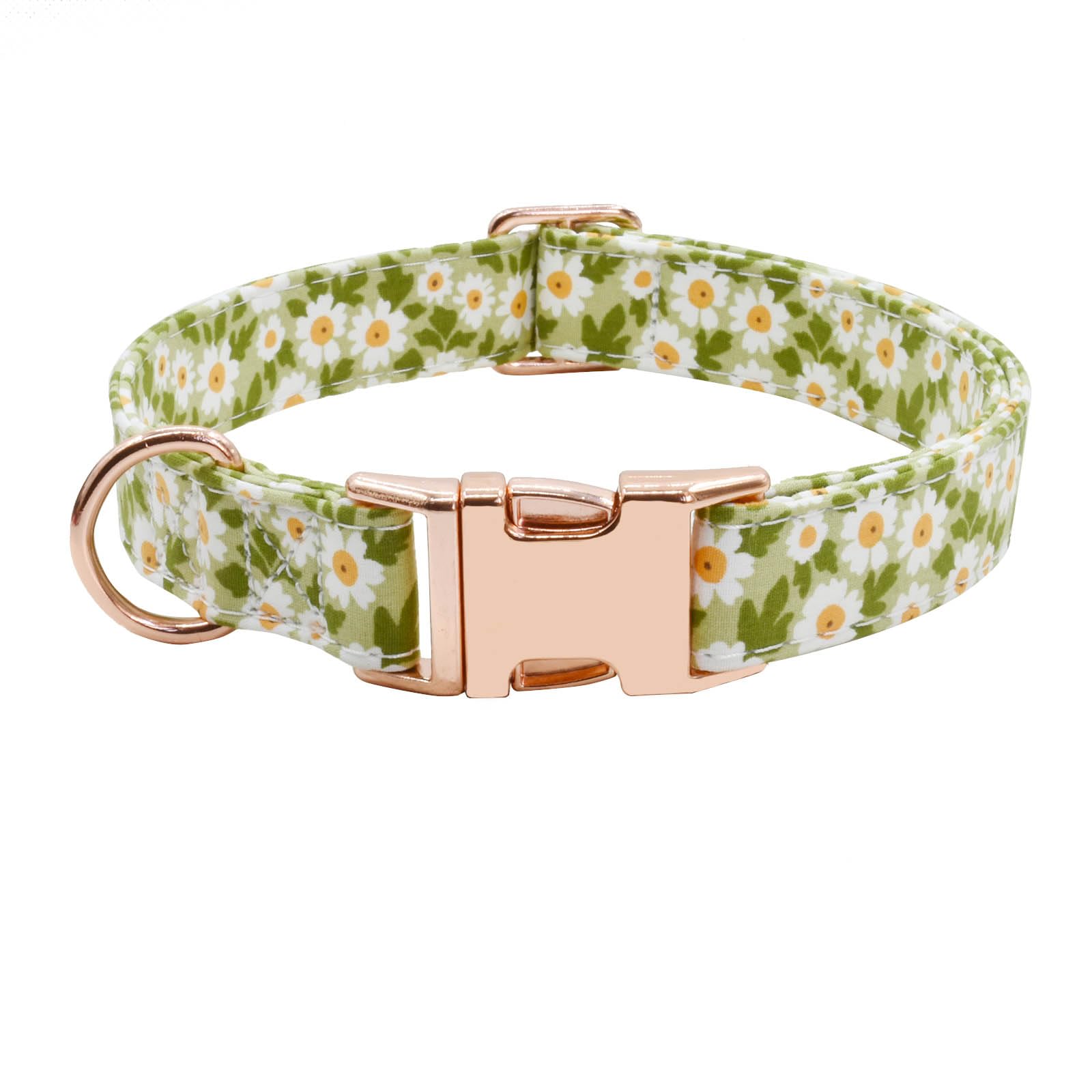 Metal Buckle Dog Collar, Durable Adjustable Dog Collar Soft For Small Medium Large Dogs (003-Green Flower, S(10-14In)