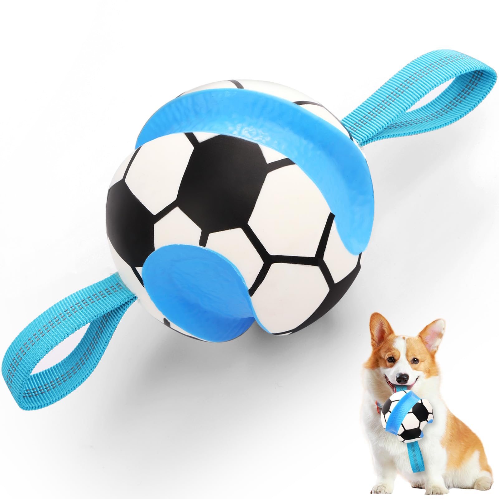 Eneston Dog Toys Balls, Interactive Dog Soccer Ball with Pull Straps, Bouncing Water Toy, Durable Training Toy for Small Medium 