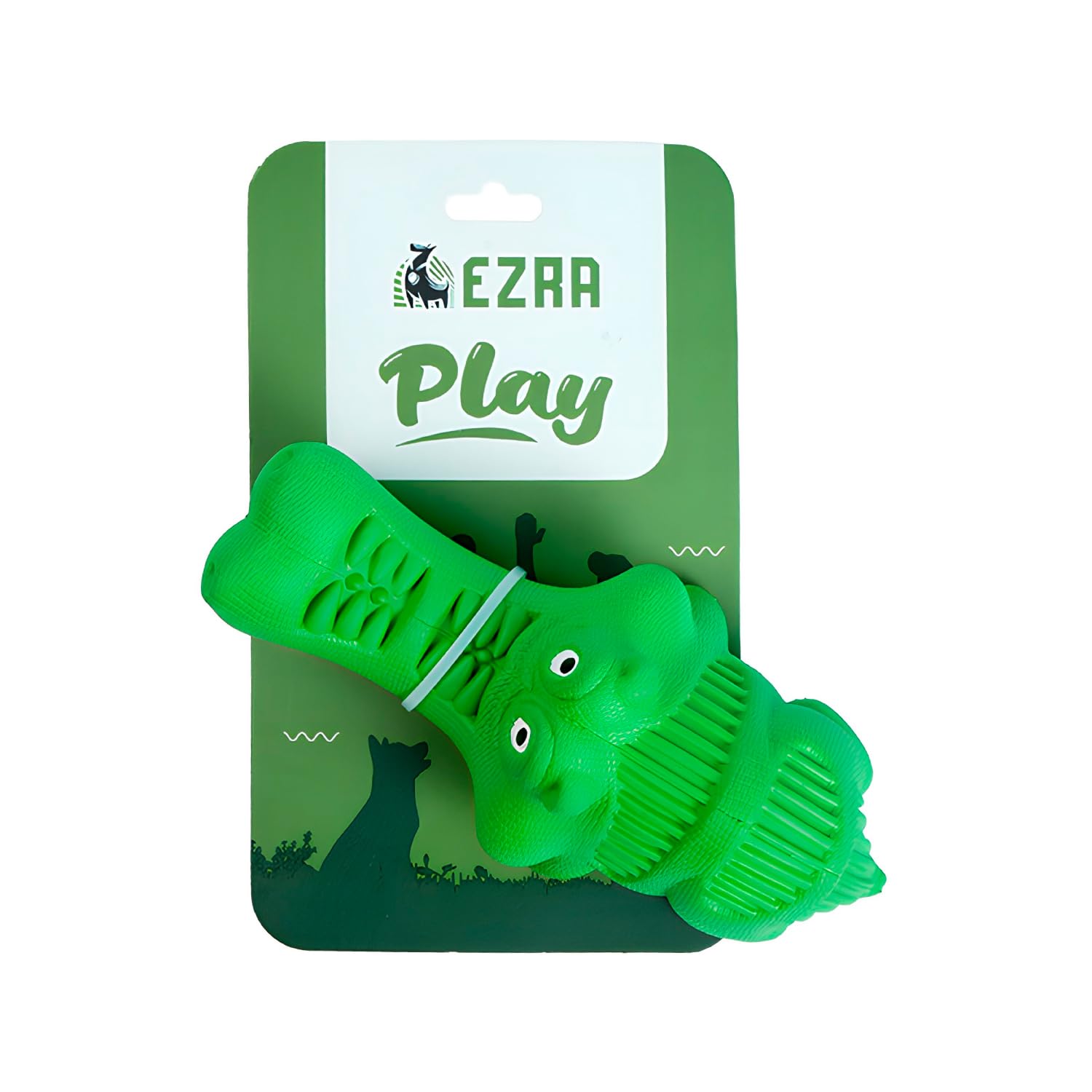 Ezra Play Rubber Crocodile Dog Chew Toy  Green | Durable NonToxic Rubber, Textured For Dental Health | Interactive Chew & Play