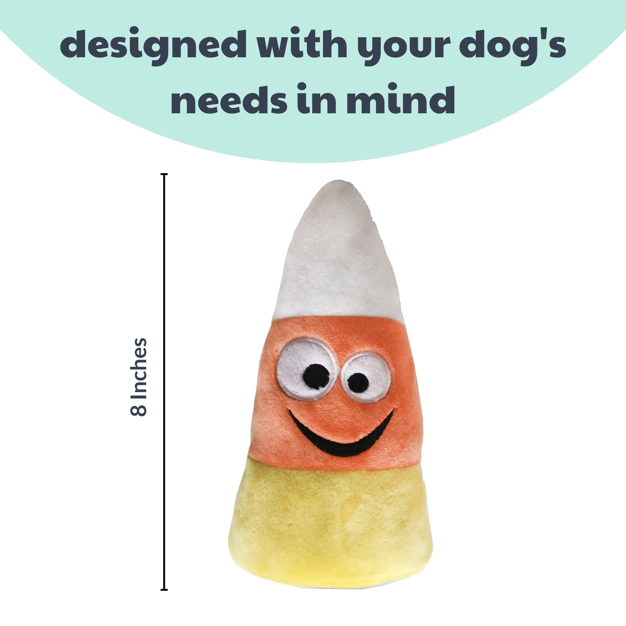 Huxley & Kent Plush Halloween Power Plush Dog Toy | Kookie Korn | 8 Inch | Squeaker | White, Orange, Yellow