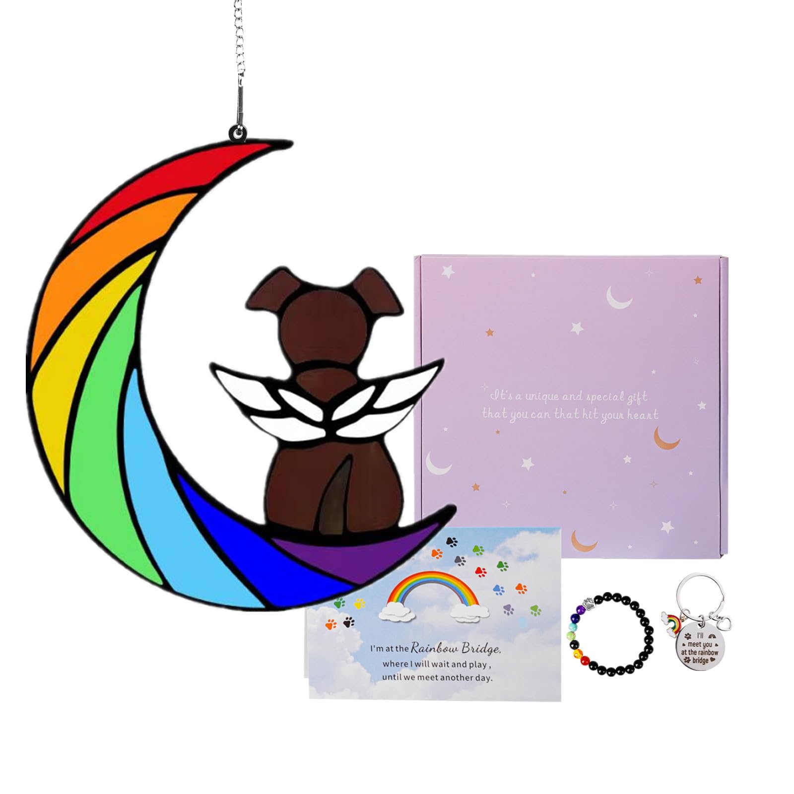 Dog Memorial Gifts For Loss Of Dog, Rainbow Bridge Dog Memorial Sun Catcher, Pet Loss Sympathy Gift For Dogs