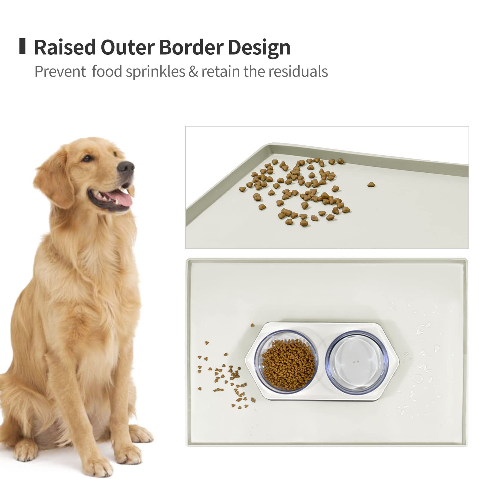 EIOKIT Dog Food Mat,Silicone Waterproof Food Tray,Non Slip Pet Bowl Mats Placemat,0.6  Raised Edge,Suitable for Most Small and M