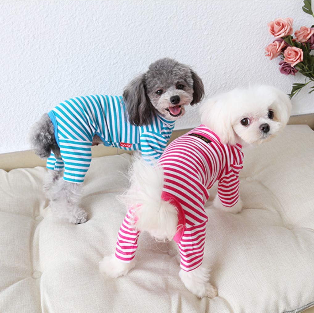 Hdwk&Hped Soft Cotton Dog Pajamas For All Seasons, Striped Pet Bottoming Jumpsuit For Small Dog Cat Puppy (#3, Striped Style - 2