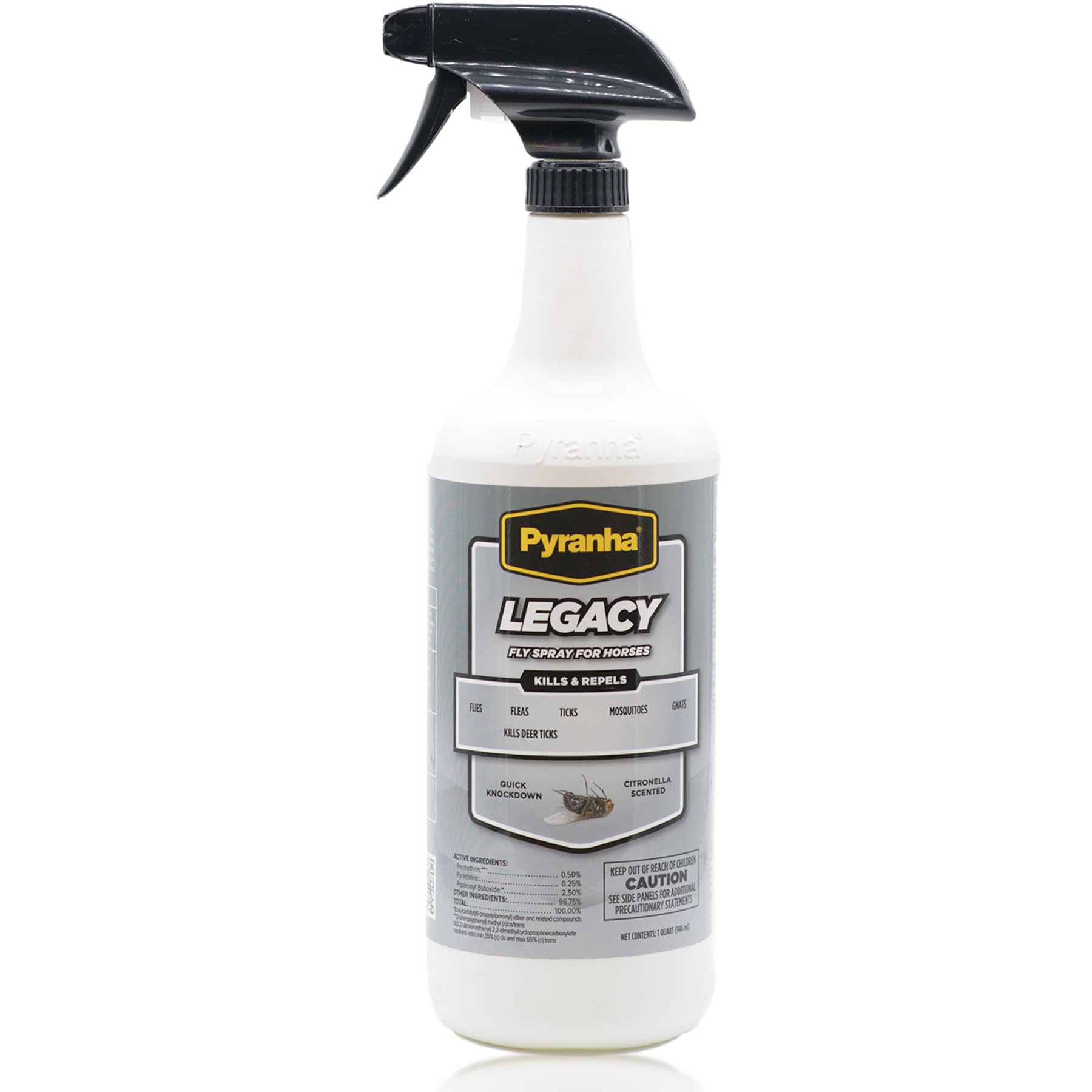 PYRANHA Legacy Fly Spray for Horses - Water-Based Long Lasting Fly Control Repels Horn, Deer, Horse, House, Stable, & Face Flies