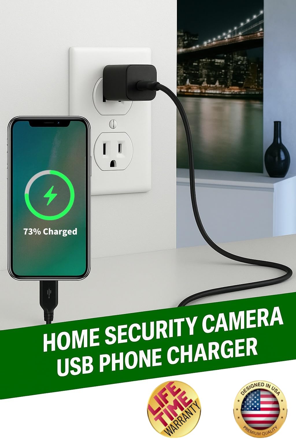 Tusionwin Smart Camera Charger - Best Mini Camera For Pets Nanny - Full Hd 1080P Usb Charger With Built-In Video Recorder - No W