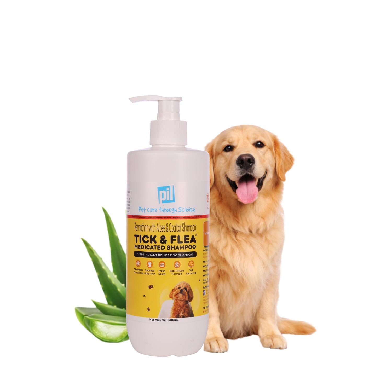 Pil Tick & Flea Dog Shampoo 500 Milliliter|Ditch To Itch Dog Shampoo For Pomeranian, Puppy, Rottweiler Adult, German Shepherd, L