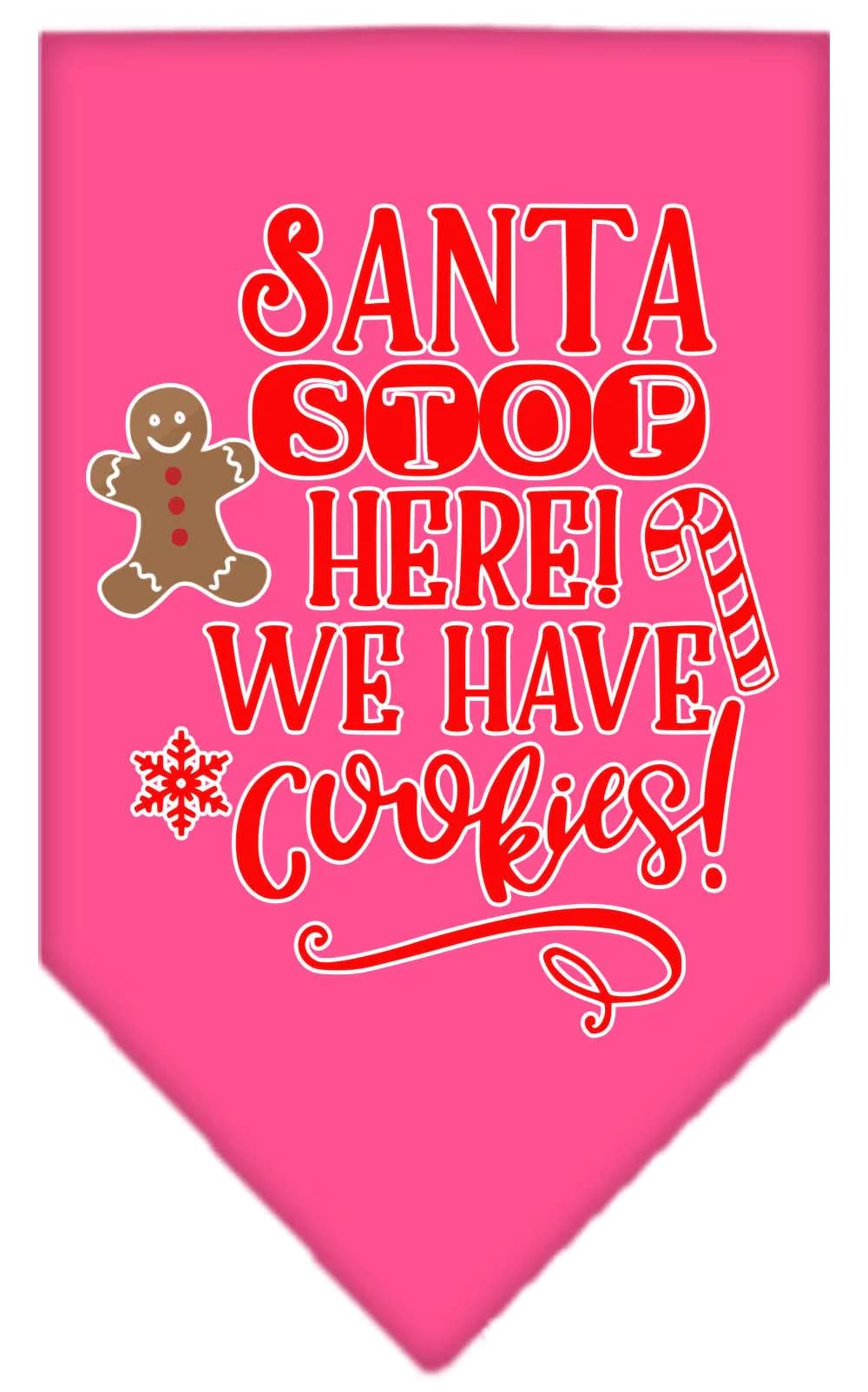 Christmas Pet and Dog Bandana Screen Printed, "Santa, Stop Here! We Have Cookies!" Grey Large