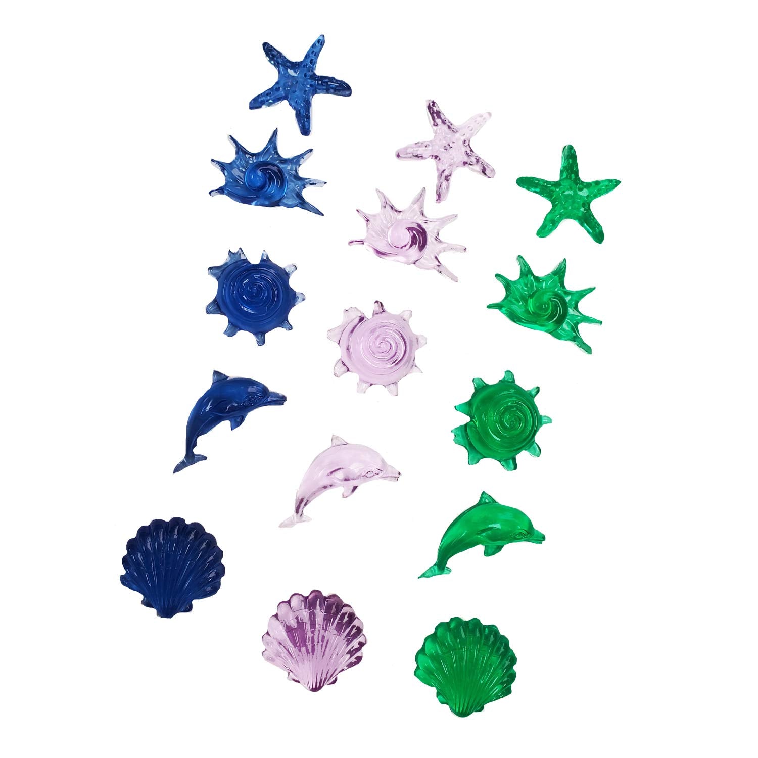Penn-Plax Betta World Decorative Sea Shape Accents For Aquariums - Starfish, Dolphins, Shells – Multicolored 35 Count