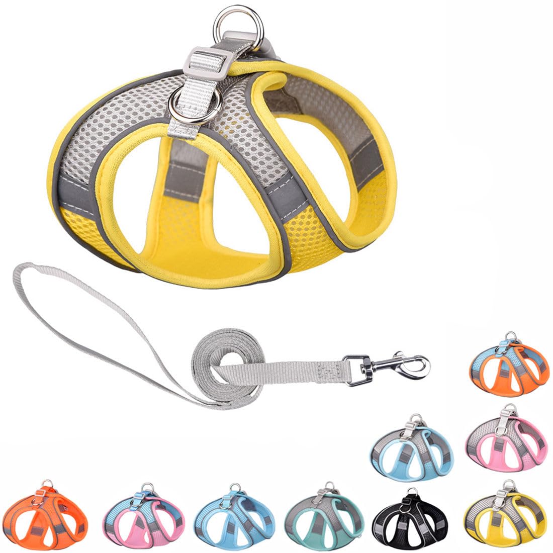 Yellow Puppy Harness And Leash, No-Pull Cat Harness For Easy Walk, Breathable Mesh Reflective Tiny Dog Vest For Xxs Xs Small Med