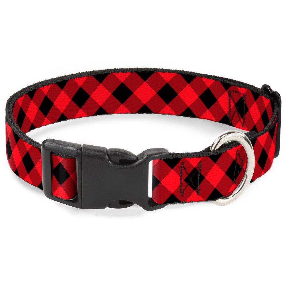 Buckle-Down Pc-W30432-Wl Diagonal Buffalo Plaid Black/Red Plastic Clip Collar, Wide Large/18-32'