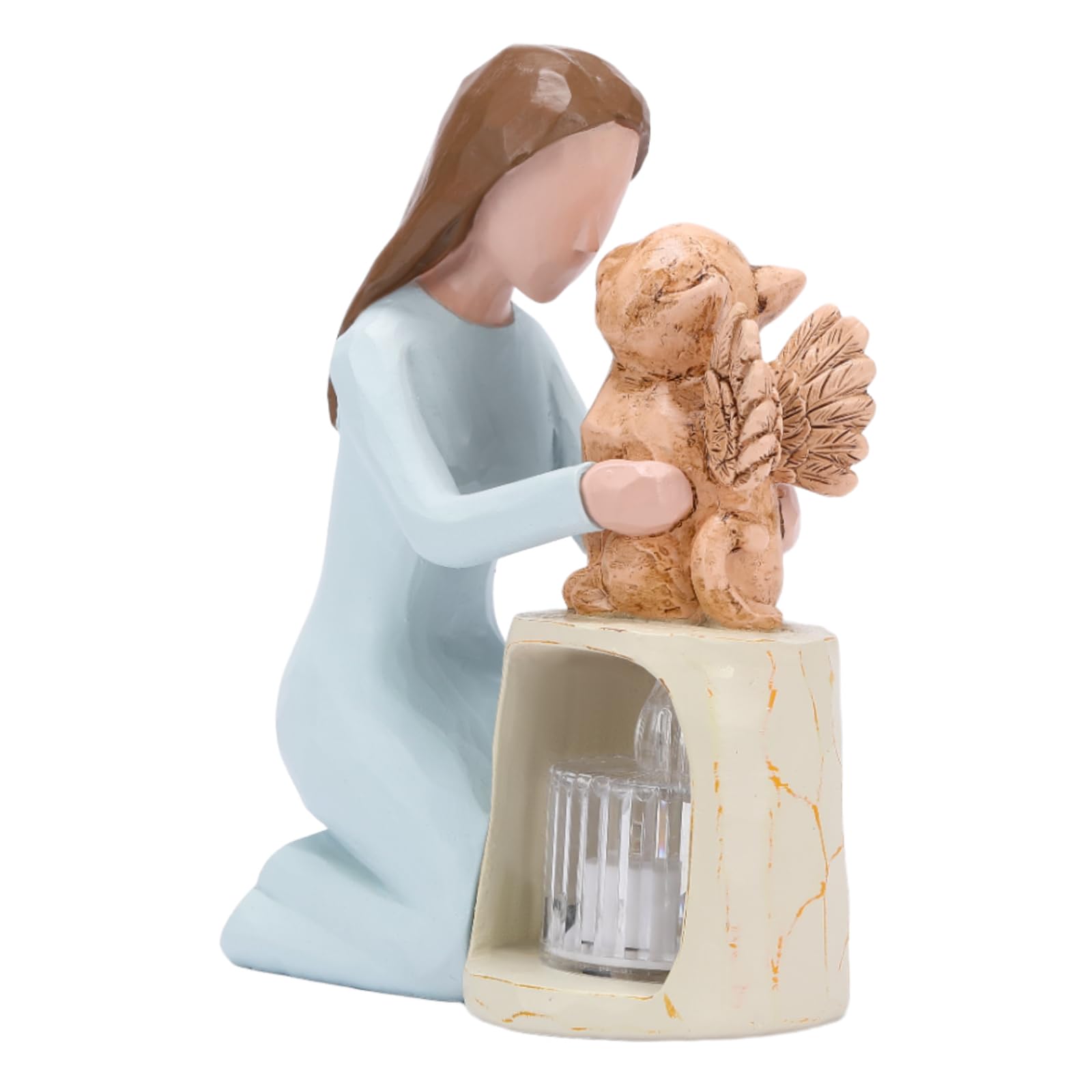 Seawah Cat Memorial Gifts - Angel Cat Candle Holder Statue With Led Candle - Cat Loss Sympathy Gift For Cat Lover - Cat Figurine