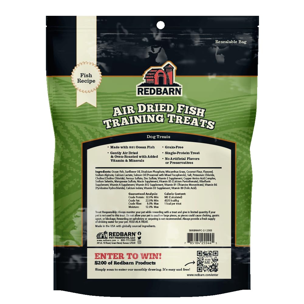 Redbarn Pet Products All-Natural Air Dried Fish Training Treats for Puppies & Dogs - Grain-Free Single Protein Rewards Made in U