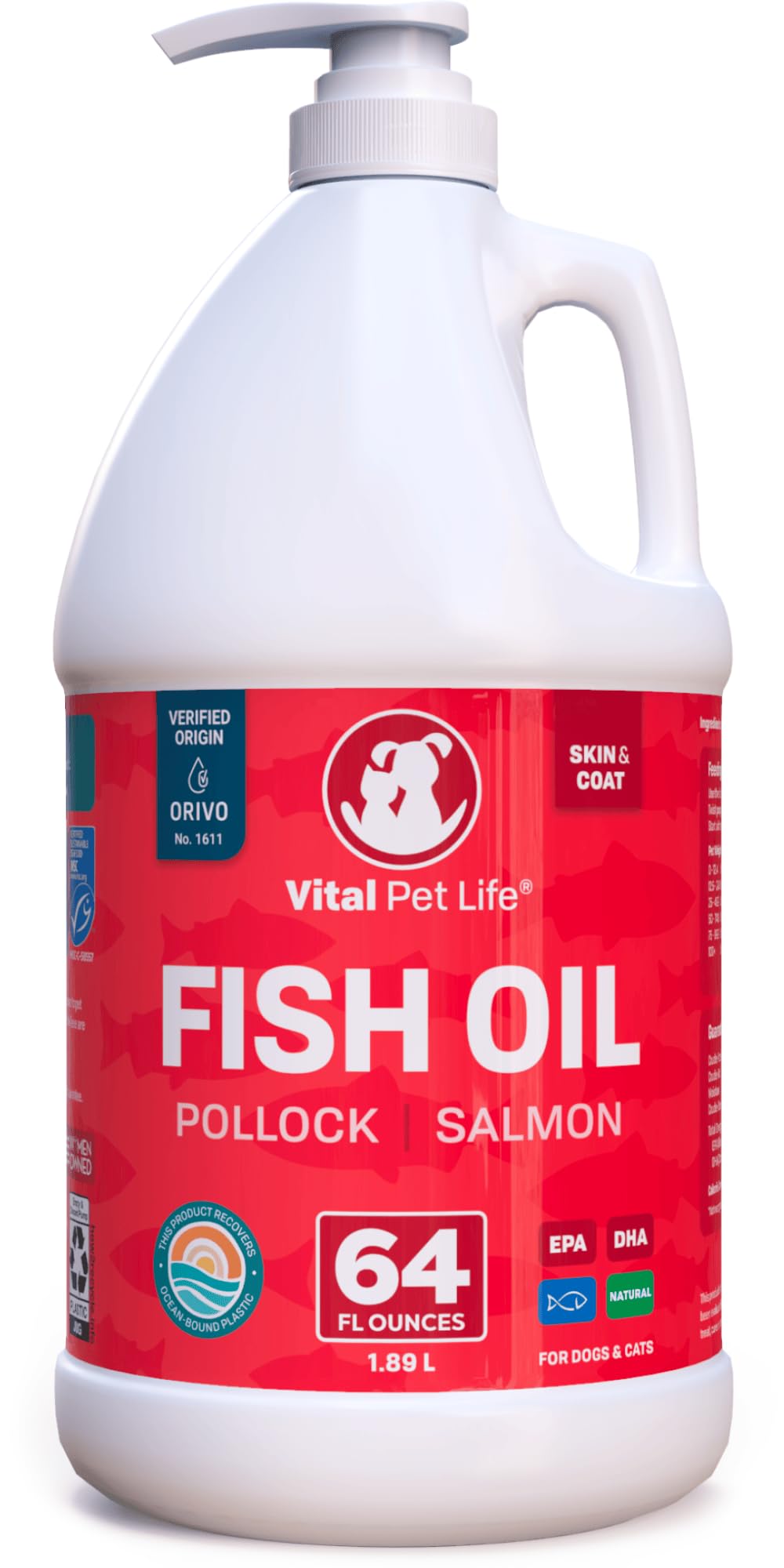 Fish Oil for Dogs - Healthy Skin & Coat, Salmon, Pollock, All Natural Supplement for Pets, Itching Scratching Allergy & Inflamma