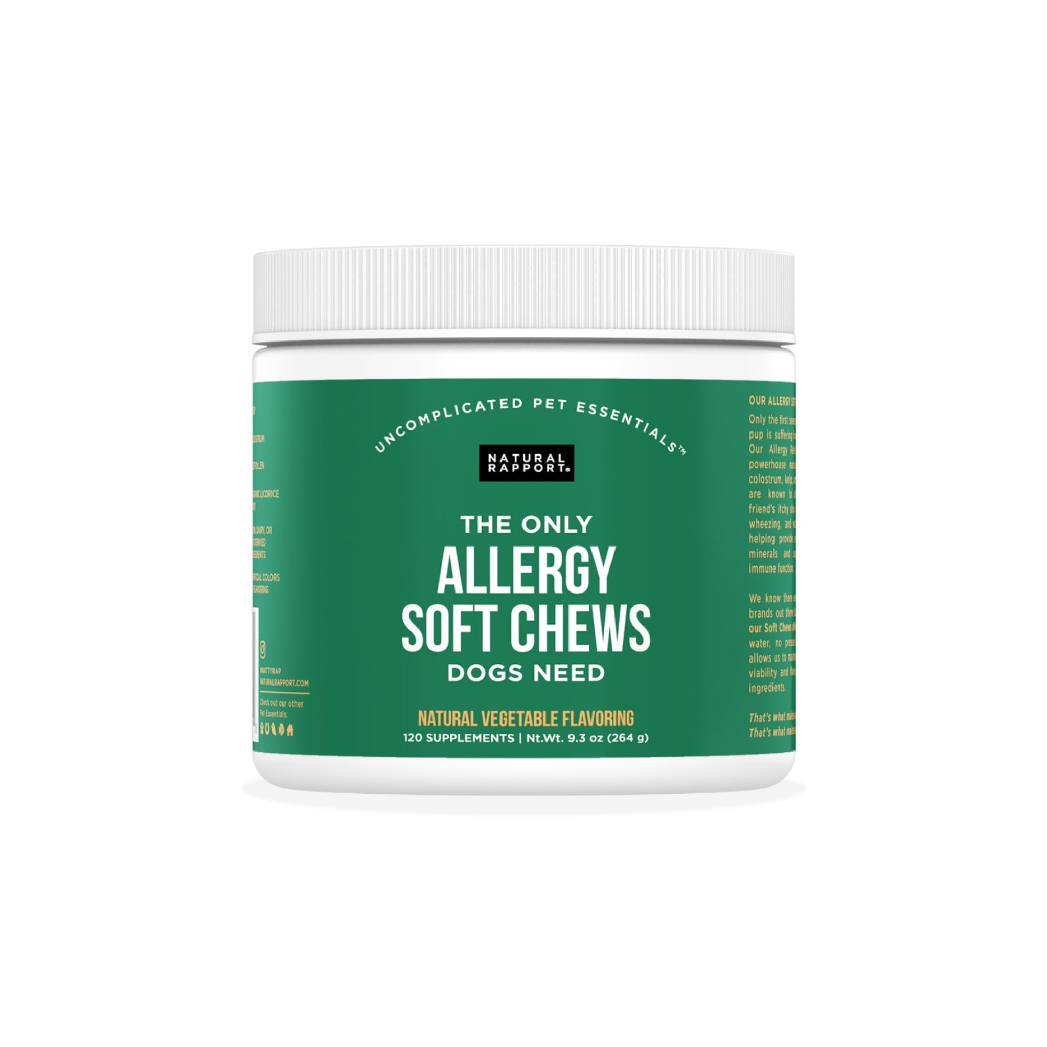 Natural Rapport Dog Allergy Supplement - The Only Soft Chews Dogs Need - 120ct Treats that Contain Kelp and Bee Pollen for Aller