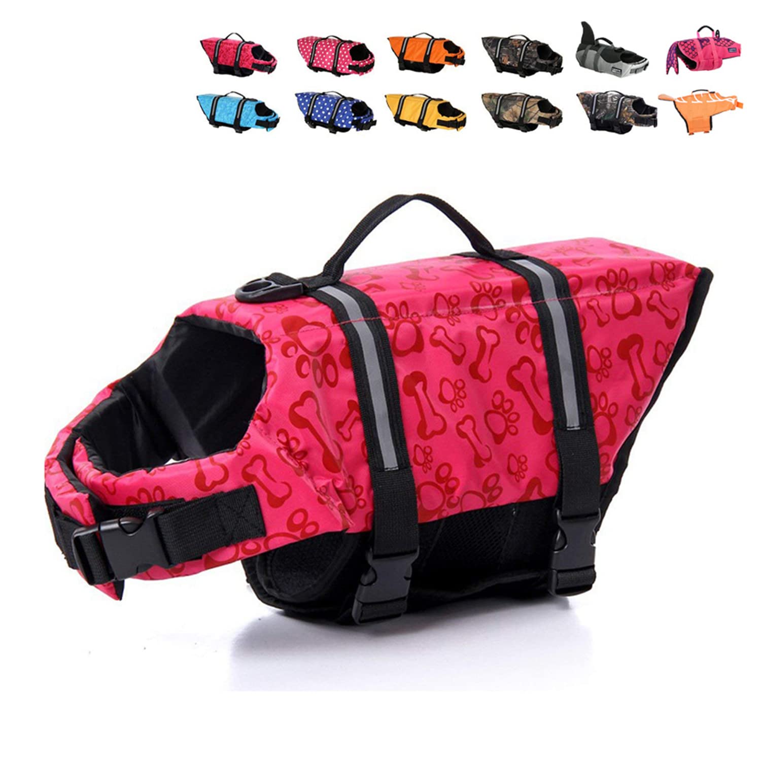 Haocoo Dog Life Jacket Vest Saver Safety Swimsuit Preserver With Reflective Stripes/Adjustable Belt Dogs?Pink Bone,Xxl
