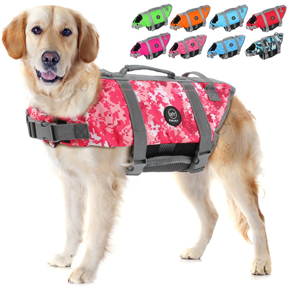 Emust Dog Life Jackets - High Buoyancy Flotation Vests For Swimming, Beach & Boating - S, New Pink Camouflage
