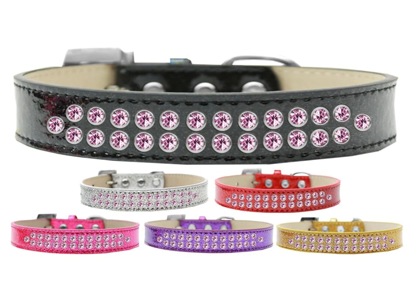 Dog, Puppy & Pet Ice Cream Collar, Two Row Light Pink Crystal Rimsets Pink 12