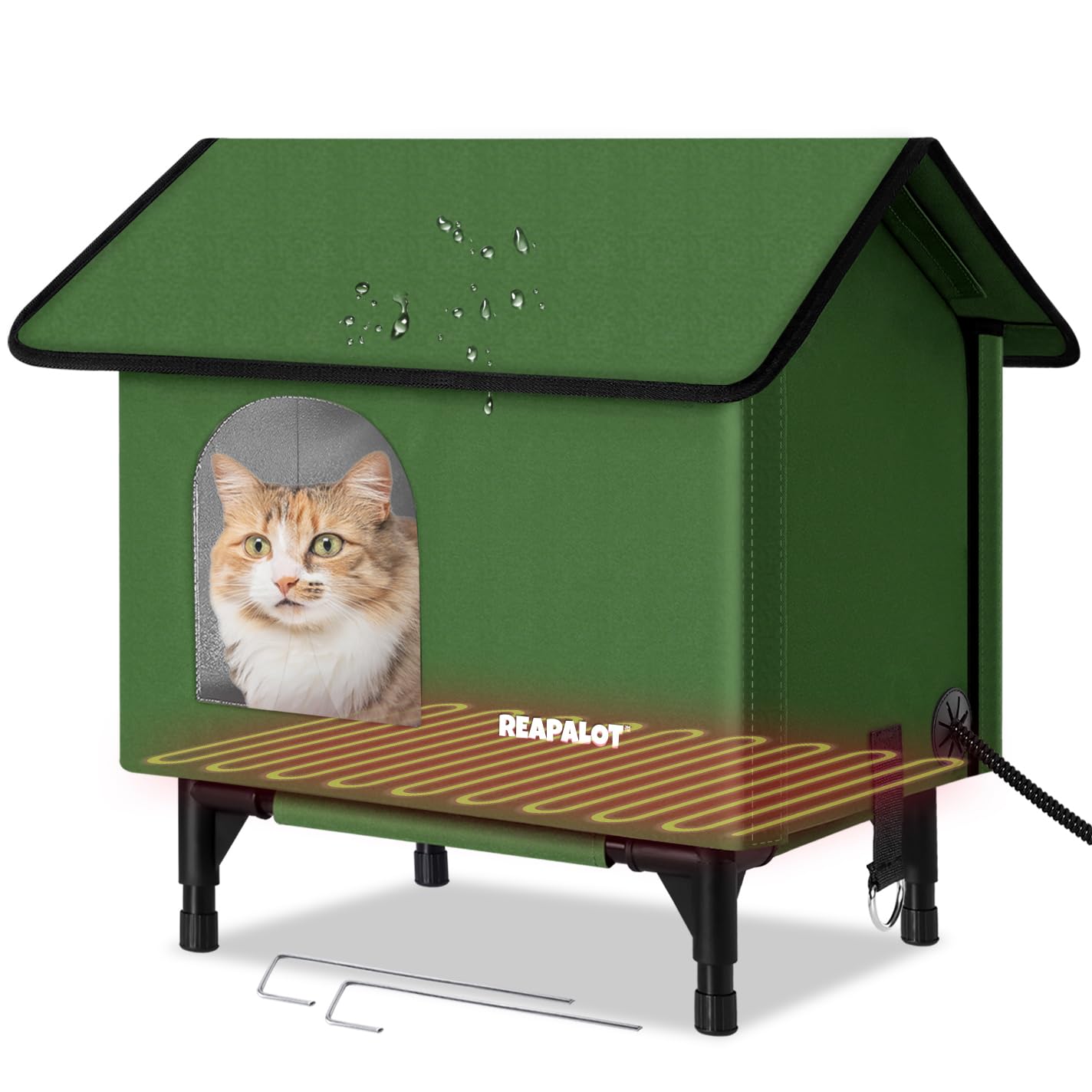 Reapalot Heated Cat House For Outside Cat In Winter, Insulated Outdoor Feral Cat Shelter With Cat Heating Pad, Elevated Heated K