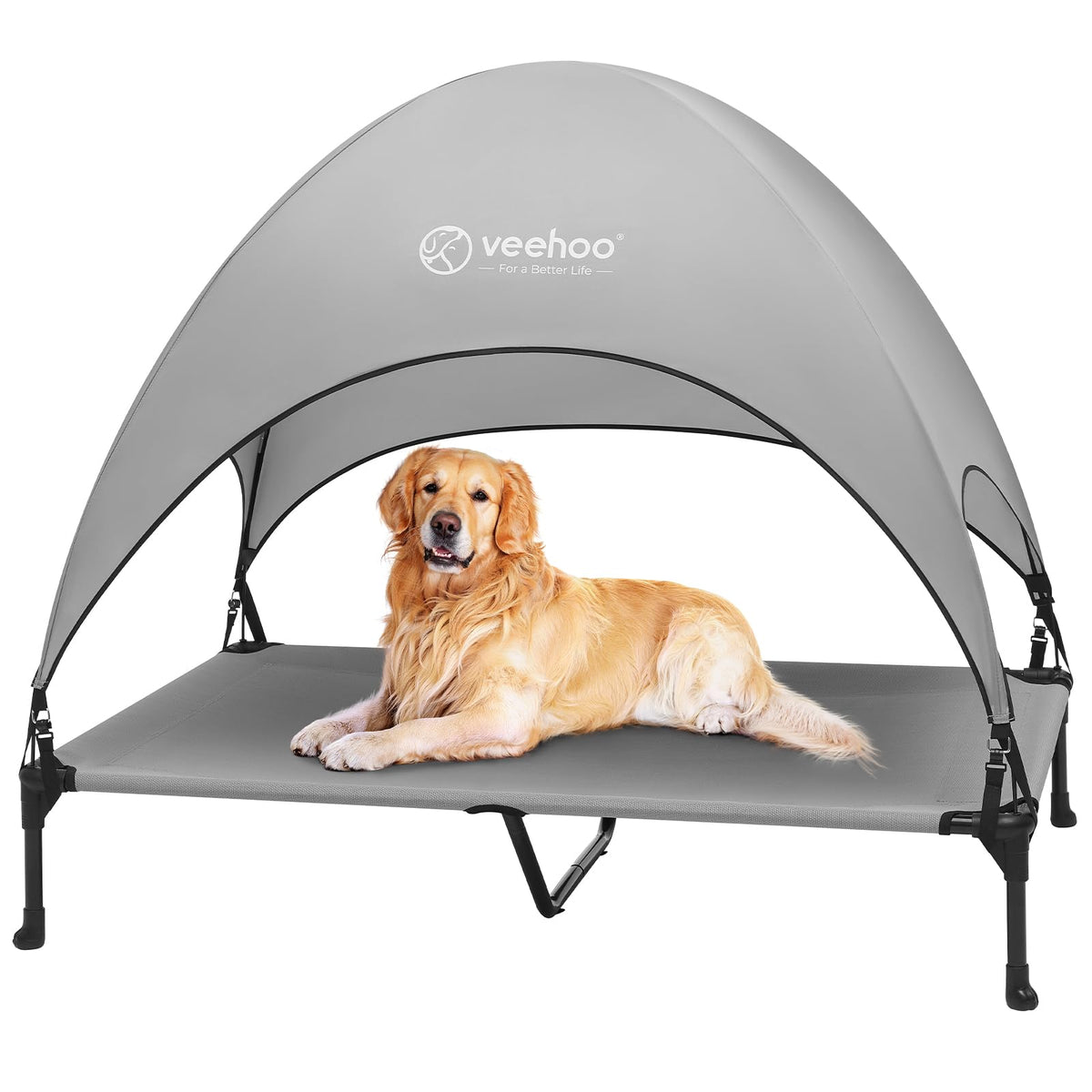 Veehoo Elevated Dog Bed With Canopy & Shade, Non-Slip, Raised Dog Cot For Large Dogs, Ideal For Camping & Beach, Xlarge, Grey, C