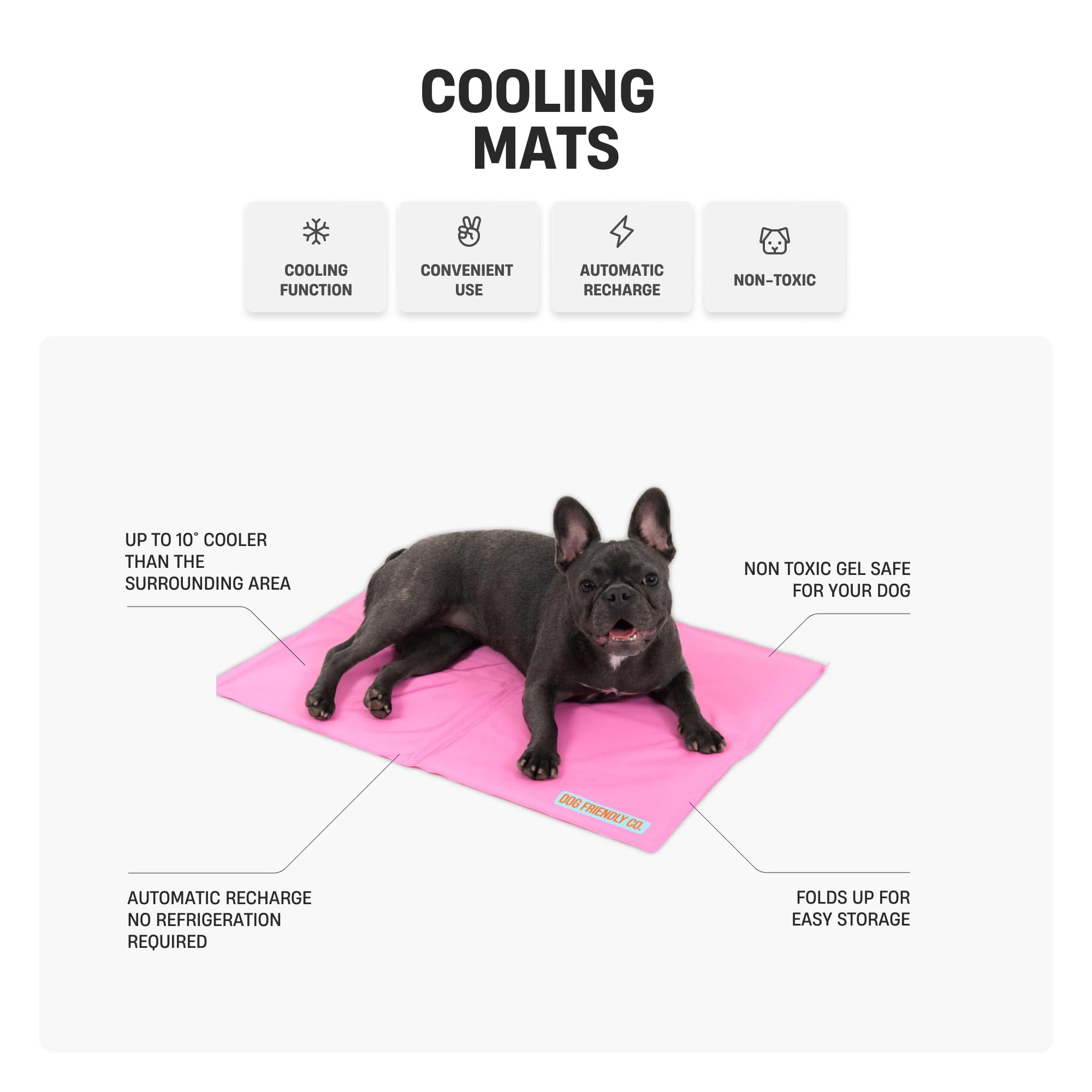 Df Co. Dog Cooling Mat For Summer | Automatic Cooling, Easily Foldable, Non-Toxic Gel Interior | Pink, Size L