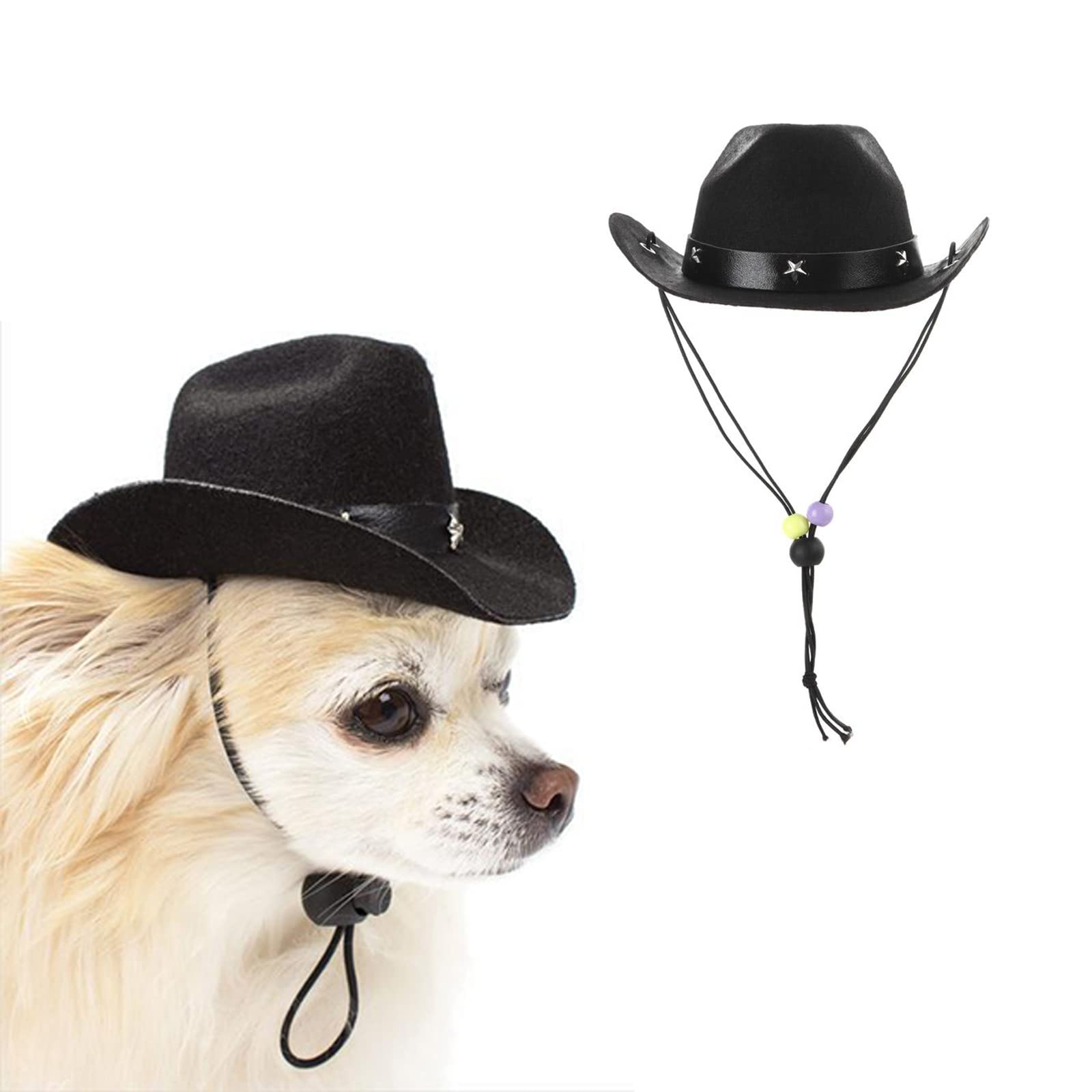 Awocan Pet Dog Costume Cowboy Hat Cosplay Cap Puppy Pet Dog Cat Holiday Pet Party Decoration (Black)