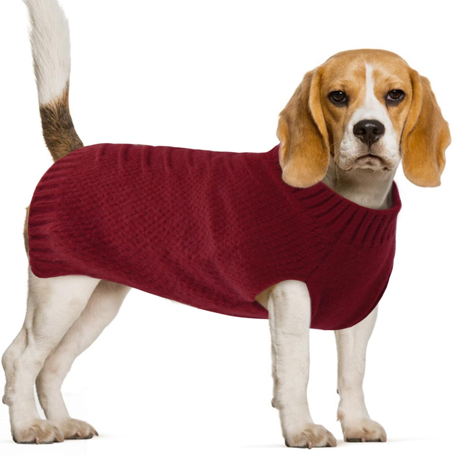 IECOii Large Dog Sweater - Neutral Thick Warm Sweater for Large Dogs (Male & Female), XL, Beagle & Corgi Sizes - Dark Red - Perf