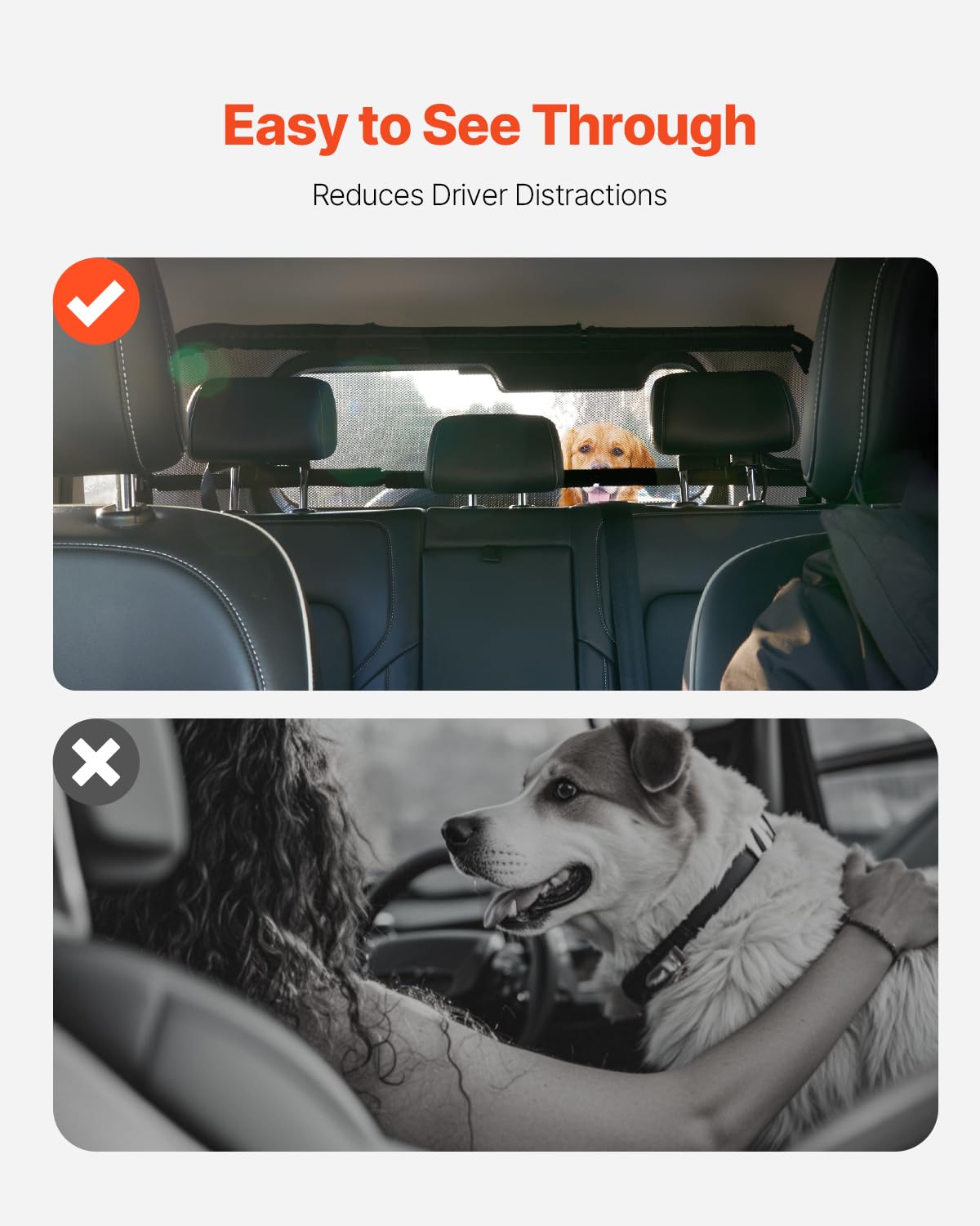 VEVOR Dog Car Barrier, 46'' Wide Car Divider for Cargo Area, Vehicle Pet Barrier with See Through Net Mesh, Universal-Fit Dog Ca