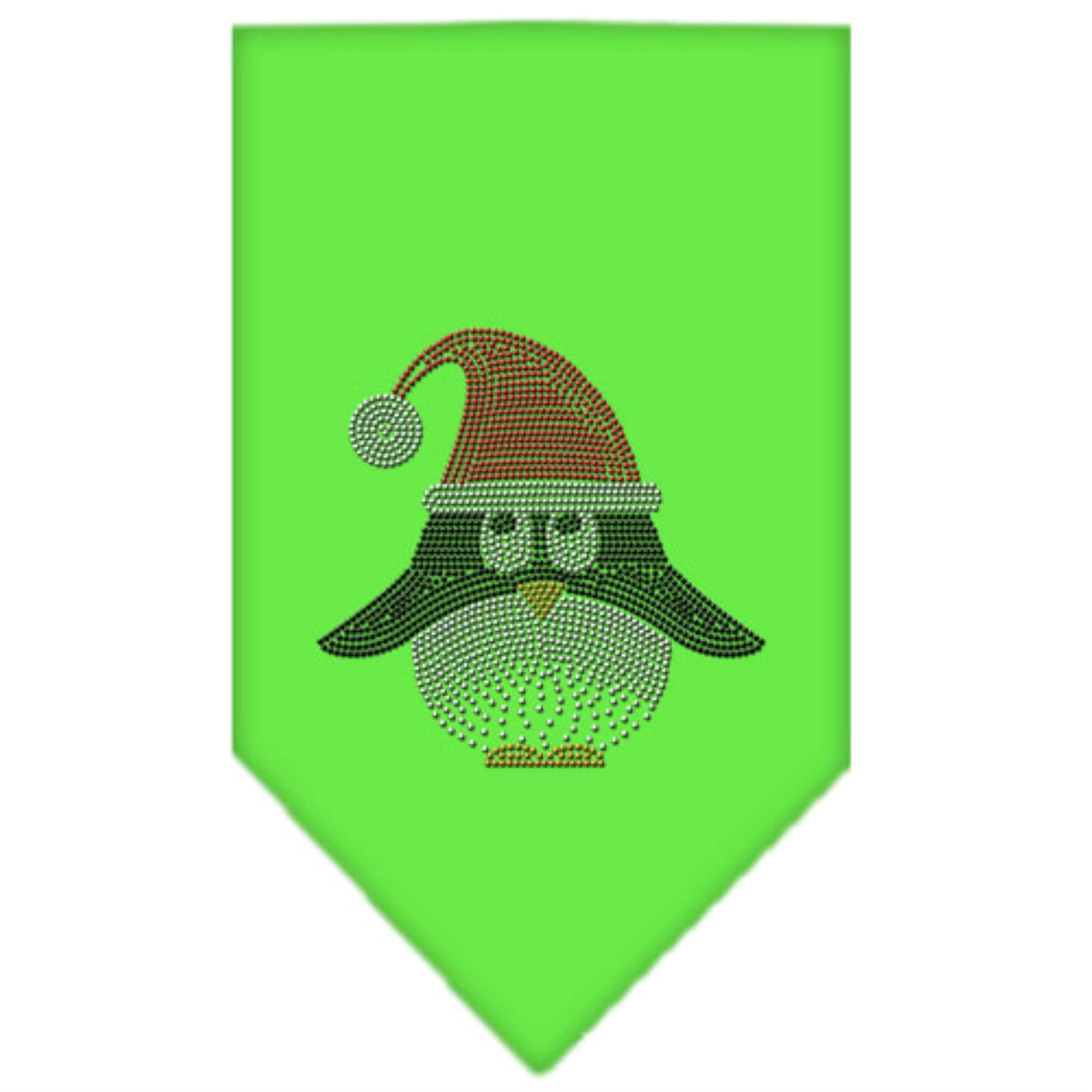 Christmas Pet and Dog Bandana Rhinestone, &quot;Santa Penguin&quot; Lime Green Large