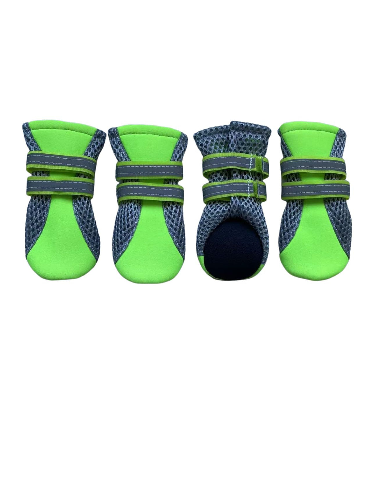 Lonsuneer Puppy Soft Sole Nonslip Mesh Boots, With 2 Reflective Straps, Inner Width 1.89 Inch, Set Of 4, Bright Green