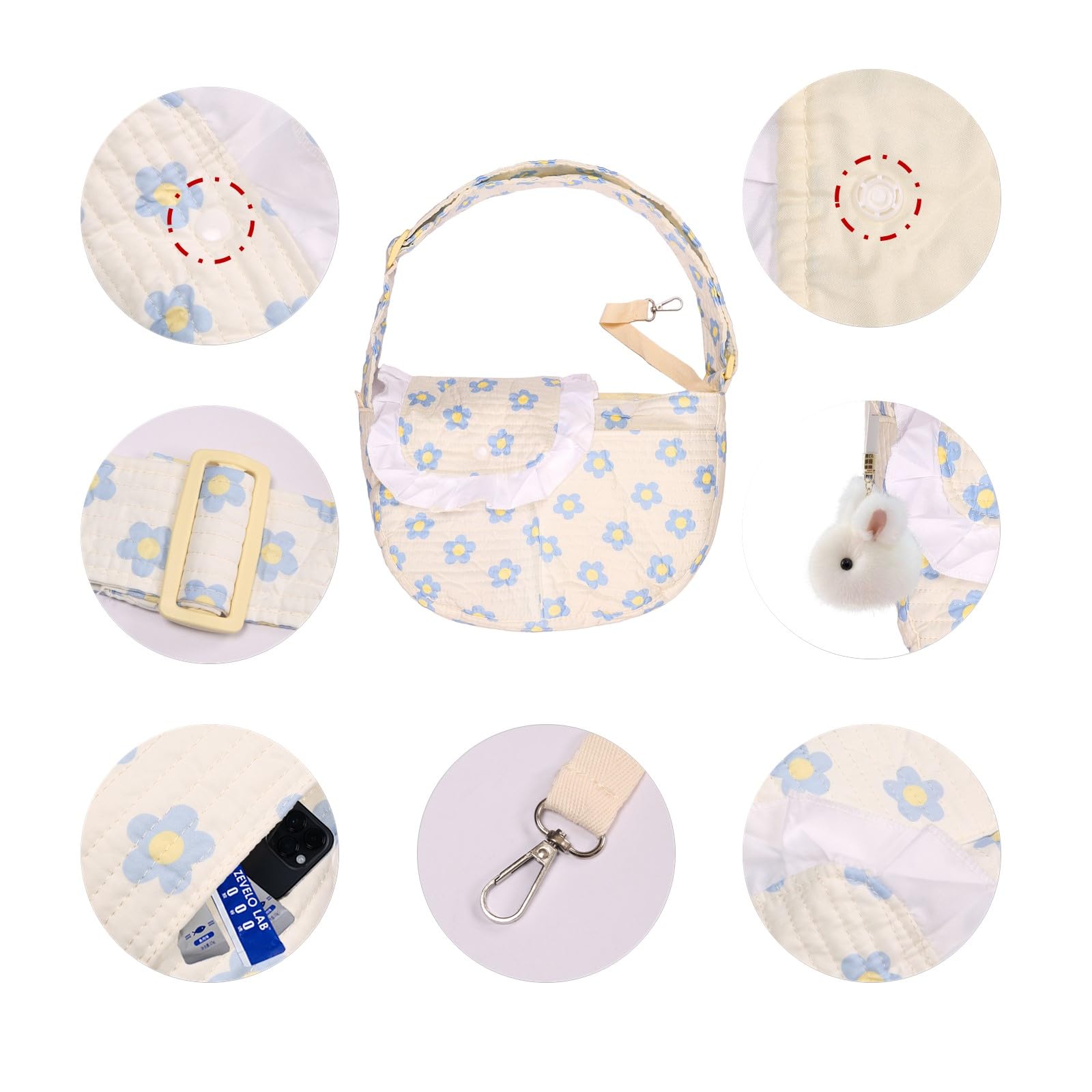 Floral Dog Carrier Bag for Cats & Small Dogs 3-15 LBS, Hands-Free Cat Sling with Adjust Strap & Pocket, Pets Sling Carrier Cross