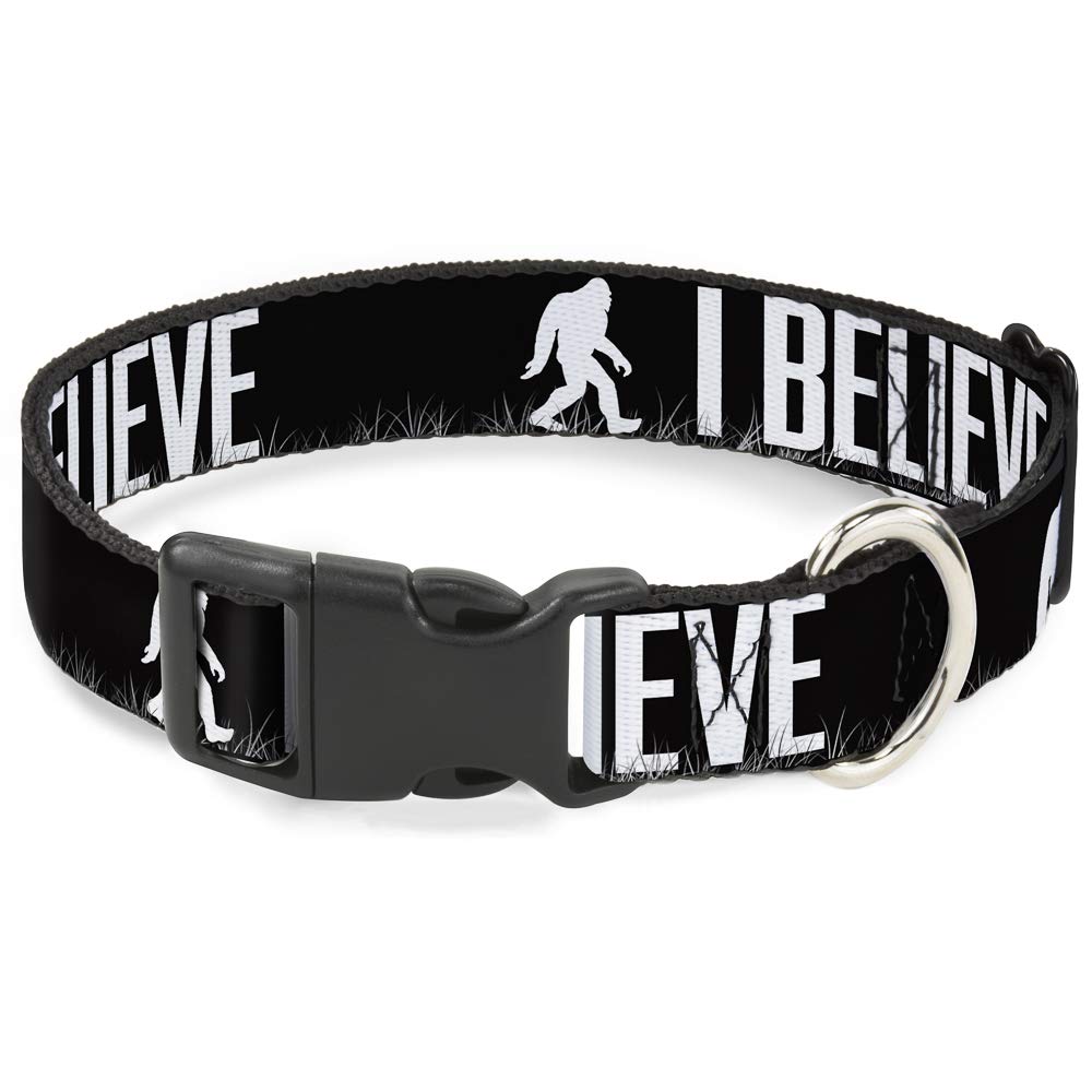 Buckle-Down Plastic Clip Collar - Bigfoot Silhouette I Believe Black/Gray/White - 1/2' Wide - Fits 9-15' Neck - Large