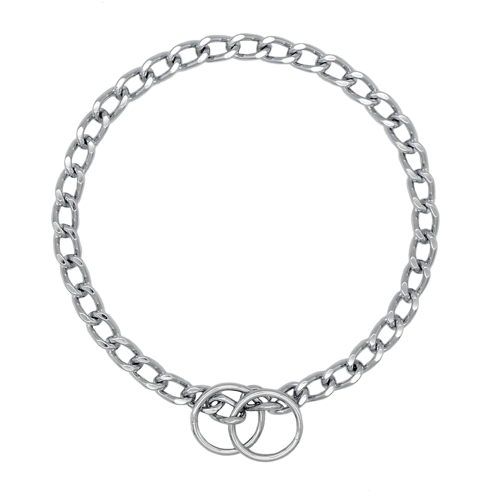 Herm Sprenger Chrome Plated Steel Dog Collar With Short Flat Links Choke Chain Two O-Rings For Small Medium Large Dogs Professio