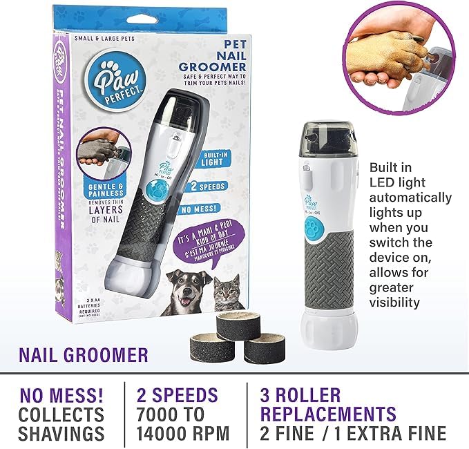 Bell+Howell Pawperfect Cordless Dog And Cat Nail Trimmer Rotating File With Safety Guard, 5000-7000 Rpm'S, Gentle And Painless D
