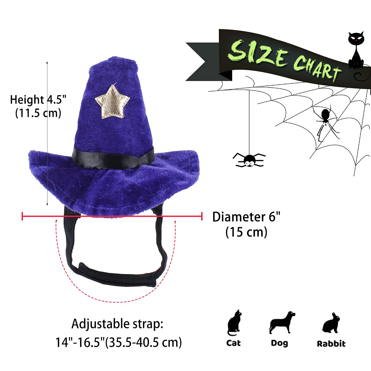 NAMSAN Cat Witch Hat, Funny Cat Halloween Costumes, Doggy Wizard Hat Outfit with Bell, Sorcerer Hat for Cats Small Dogs Cosplay