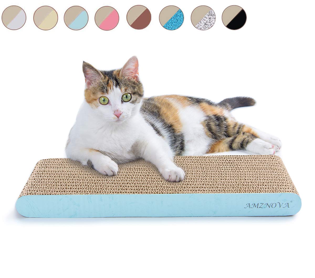 Amznova Cat Scratcher, Cardboard Cat Scratchers, Durable & Recyclable Scratching Pad, Colors Series, Narrow, Baby Blue