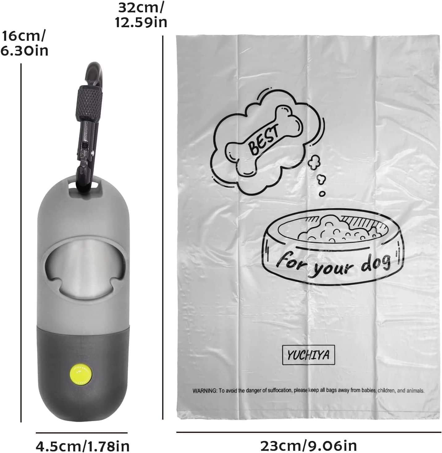 Dog Poop Waste Bags Holder with LED Flashlight|Cute Doggie Poo Bags Dispenser for Pet Leash|Trash Waste Bags Carrier with Potty