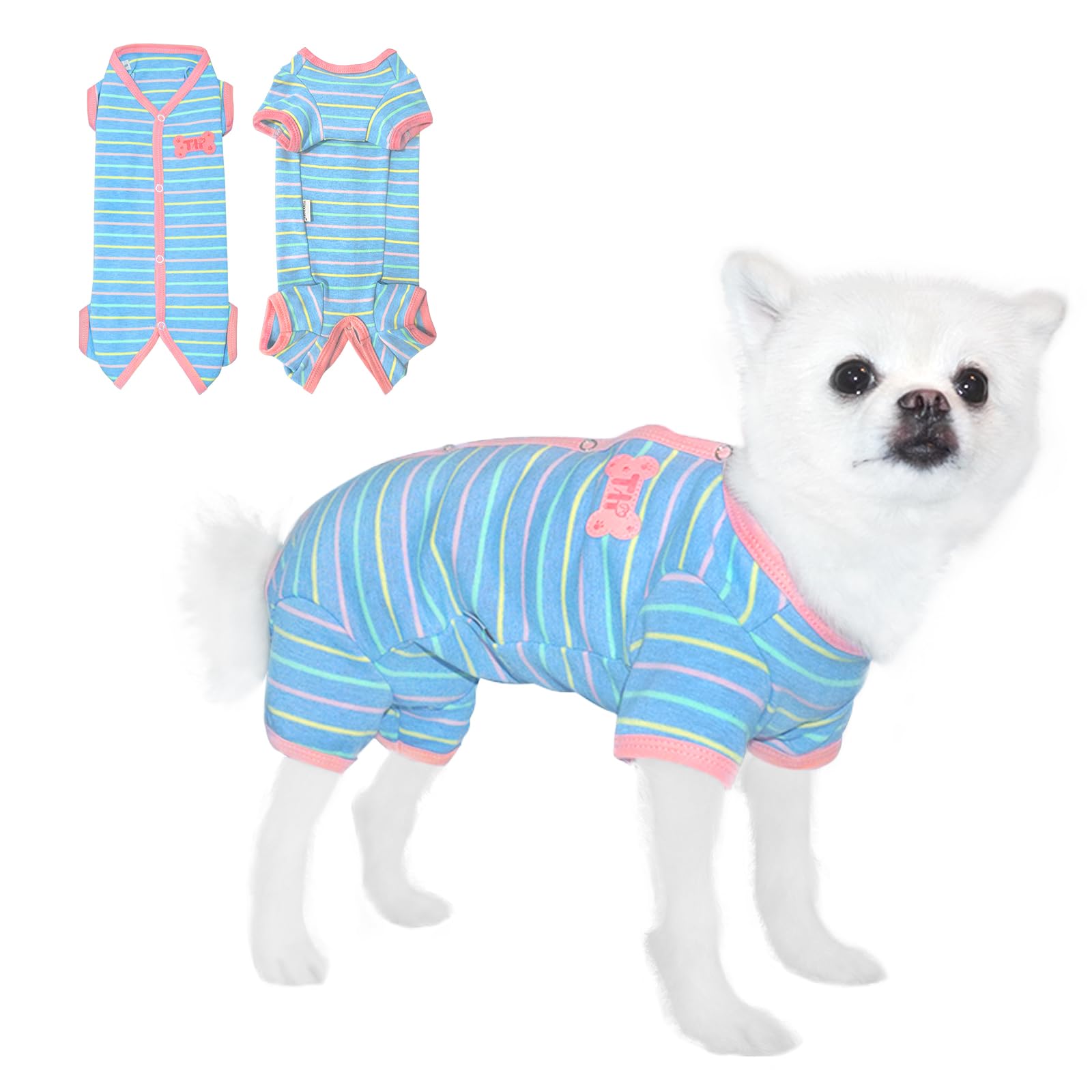 Tony Hoby Female Dog Pajamas, Dog Thermal Jumpsuit With Stripe For Small/Medium Dogs (Light Blue, Girl, Xl)